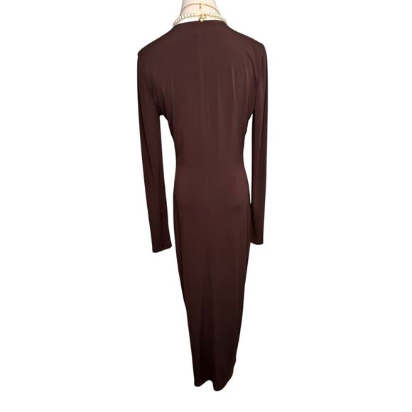 Aya Muse Perugia Dress long sleeve tie front chocolate brown size large L - Picture 10 of 16